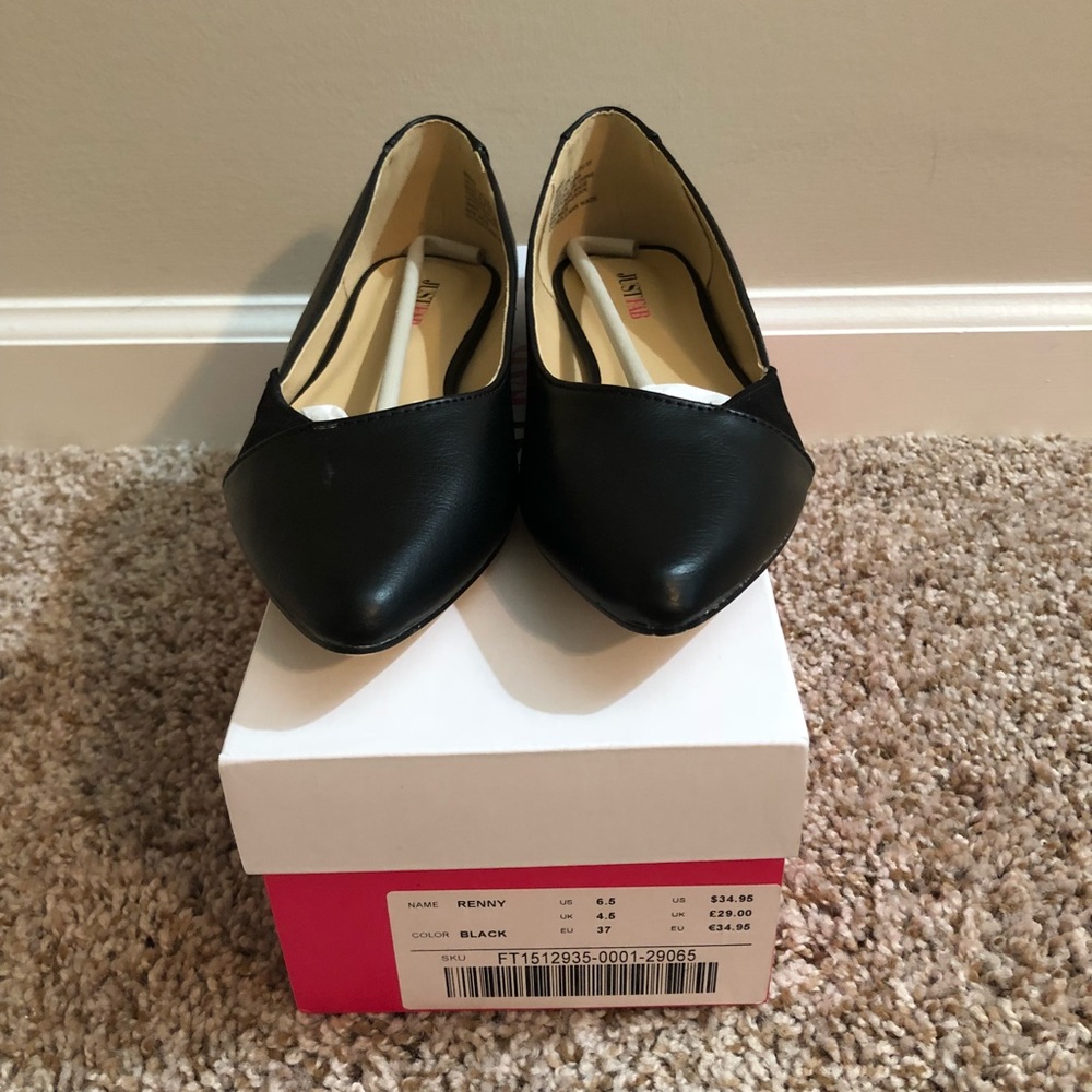 Black Faux Leather and Velvet Flat - Picture 2 of 6